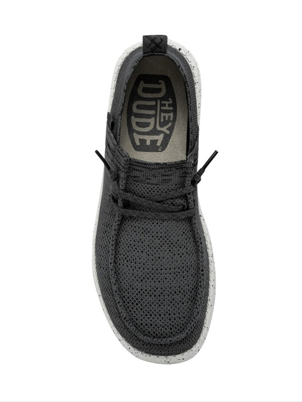 Hey Dude Men's Charcoal Black Knit Slip-On with White Speckled Sole Size 12 Men
